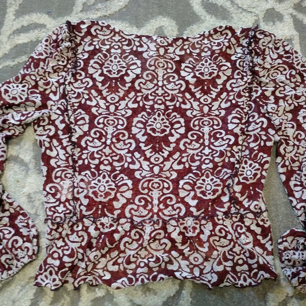 Anthropologie jacquard semi sheer peasant top